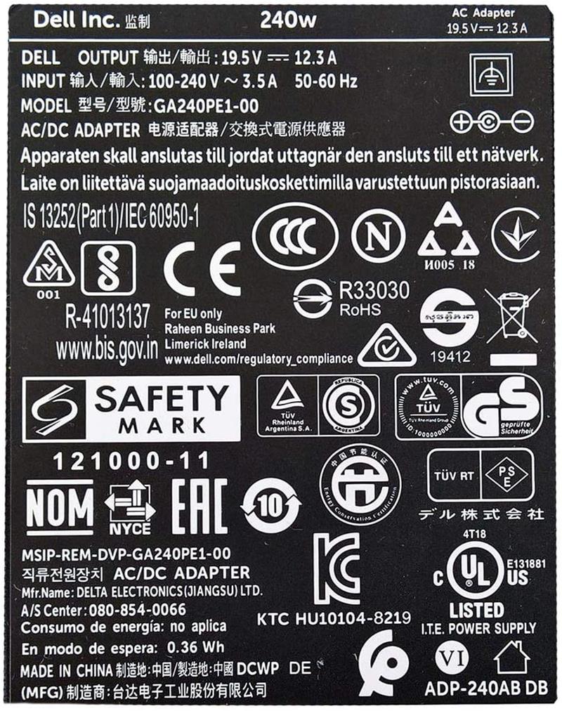 Genuine 19.5V 12.3A 240W Dell charger for DELL HA240PM190