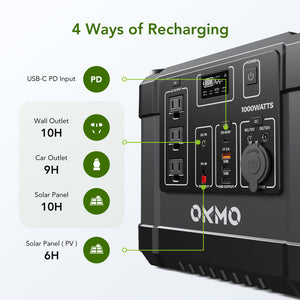 OKMO G1000 Portable Power Station 1000W, 300000mAh 1110Wh Backup Battery, 200W Max Input, PD 60W, Electric Solar Generator Outage Emergency Power Supply for Home Outdoors CPAP, Camping Travel RV Van