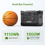 OKMO 1000W 1110Wh Peak 2000W Portable Power Station with 1X OS 100W Solar Emergency Power