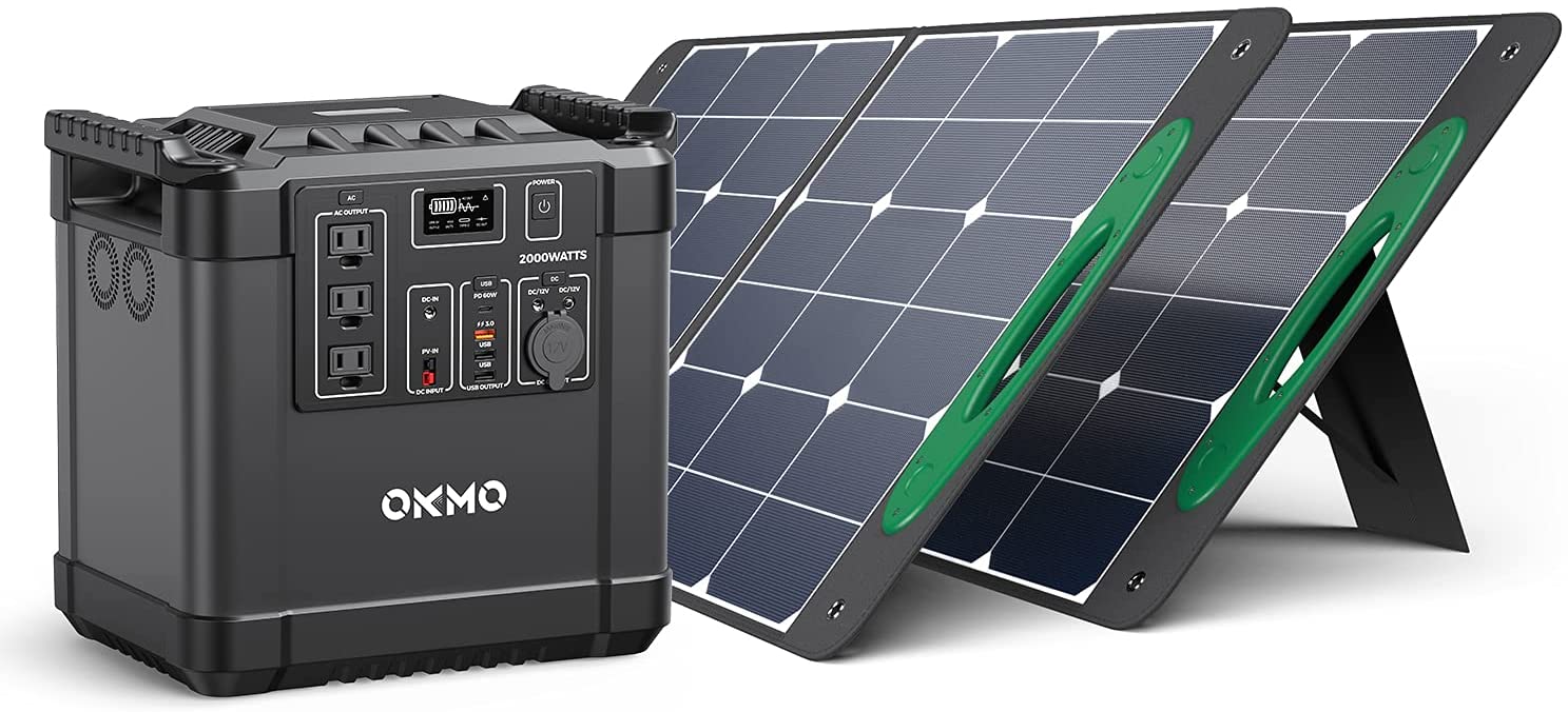 OKMO 2220Wh 2000W Peak 5000W Portable Power Station with 2X OS 100W  Emergency Power